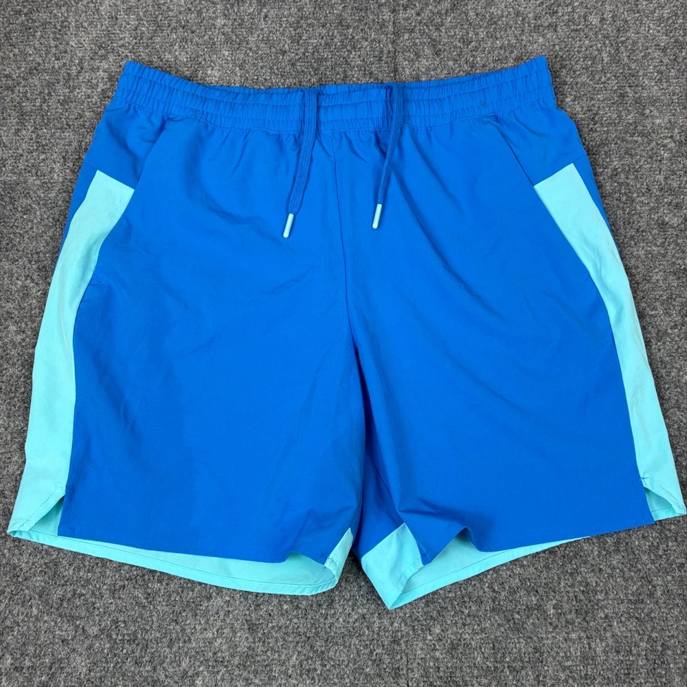 Tek Gear Mens Size Medium Athletic Shorts Blue Colorblock Drawstring Pockets